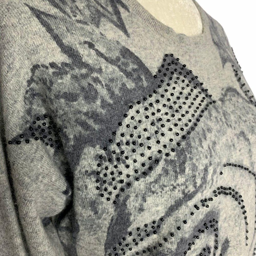 Vintage Lambswool Angora Beaded Sweater M Grey - Picture 4 of 8